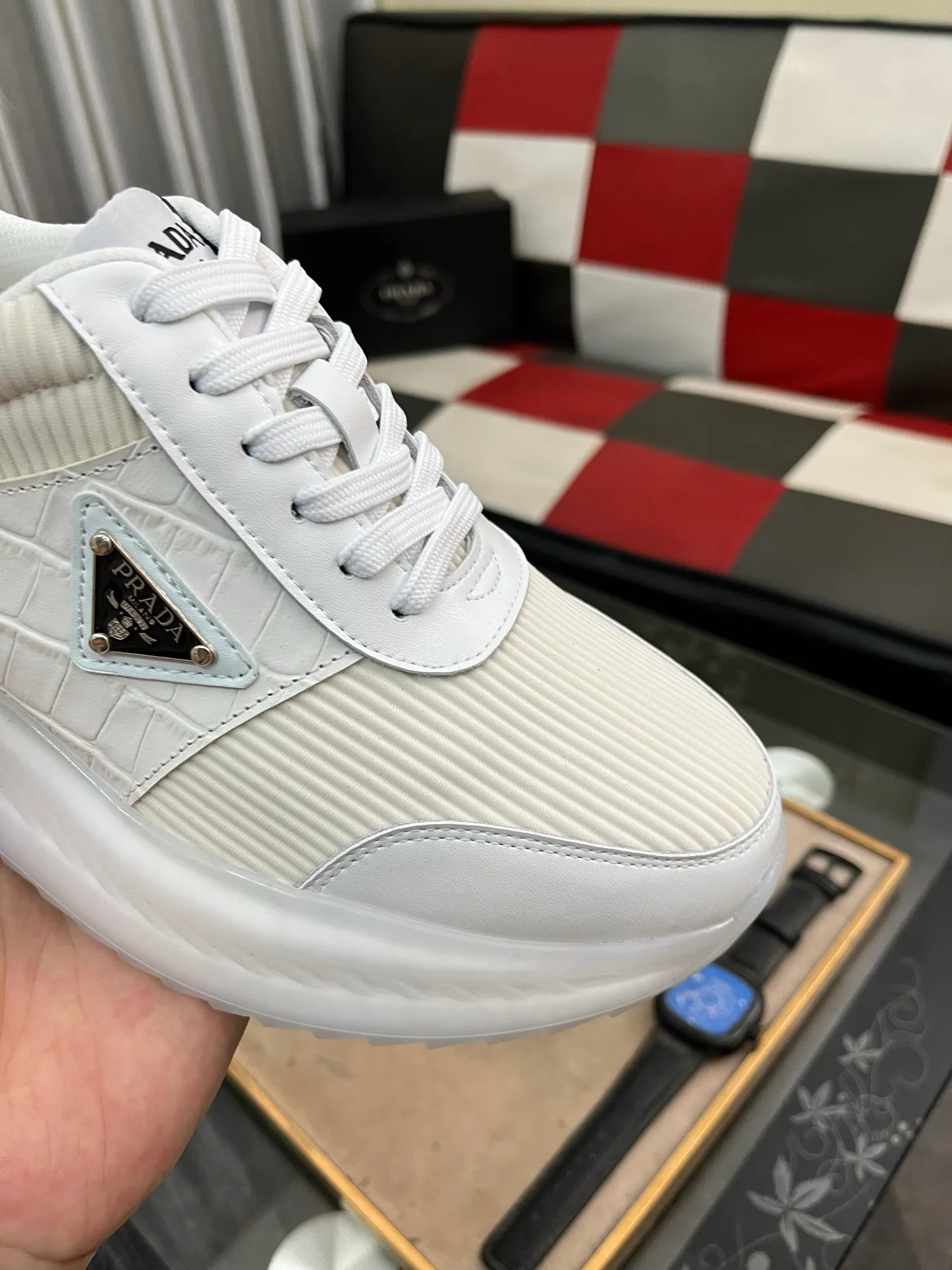 Men's shoes 💰458⌚️⌚️[PRADA] Prada Hong Kong counter casual shoes, counter quality, high-quality workmanship, uppers made of imported breathable fly-knit mesh fabric, comfortable and breathable lining, original air-cushion elastic outsole, casual fashion, high-end quality, size: 38-444️⃣Colors available